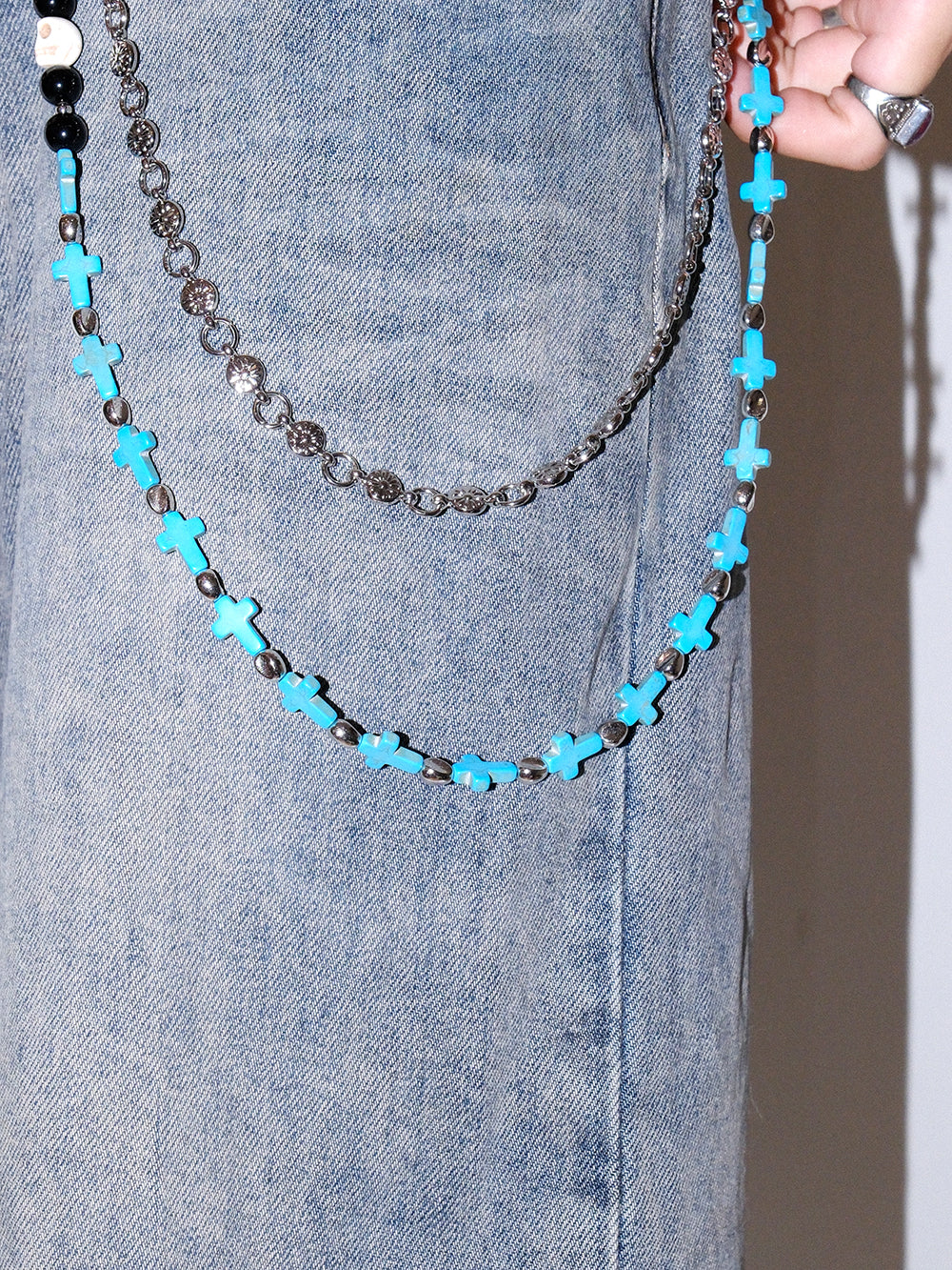 ブルースカルクロススタッズパンツチェーン