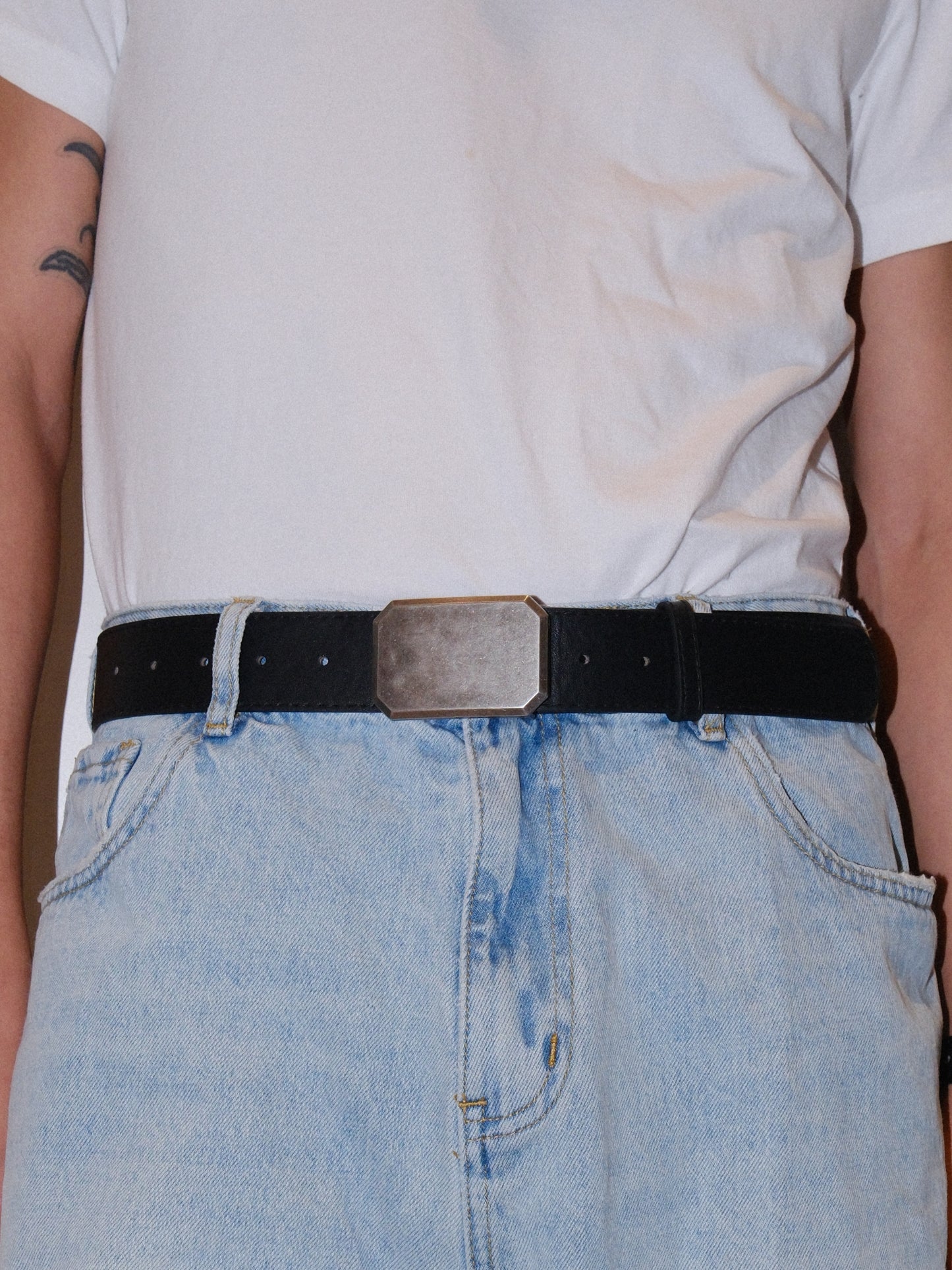 Black Square Buckle Leather Belt