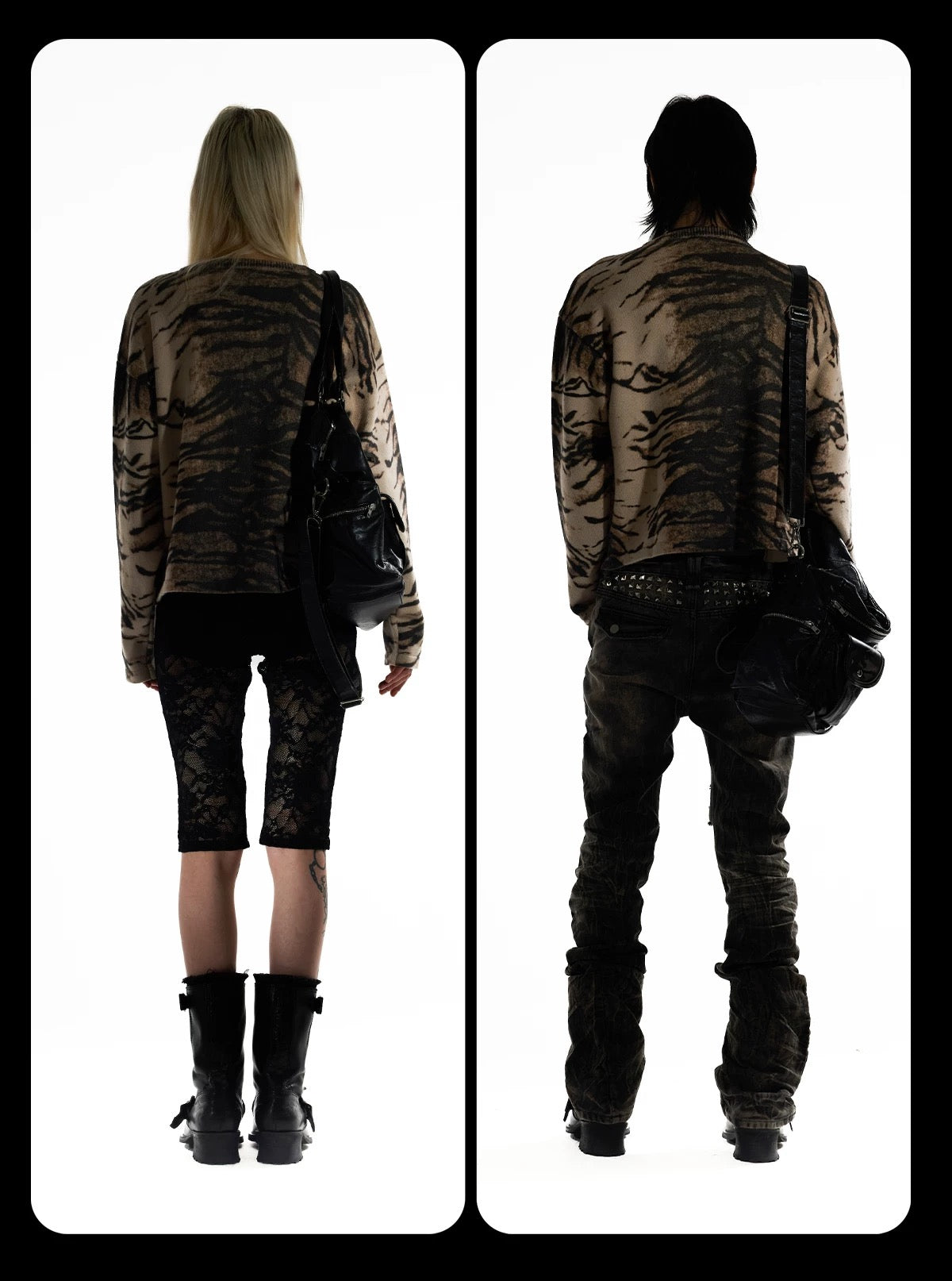 Night Lab Y2K Mixed Animal Print Henley Sweater - Retro 2000s Cropped Boxy Knitwear