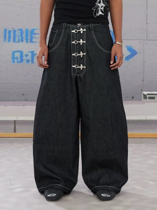 Airplane Buckle Loose Fit Denim Jeans