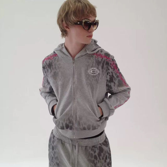 C Logo Leopard Print Star Embroidery Sweatpants