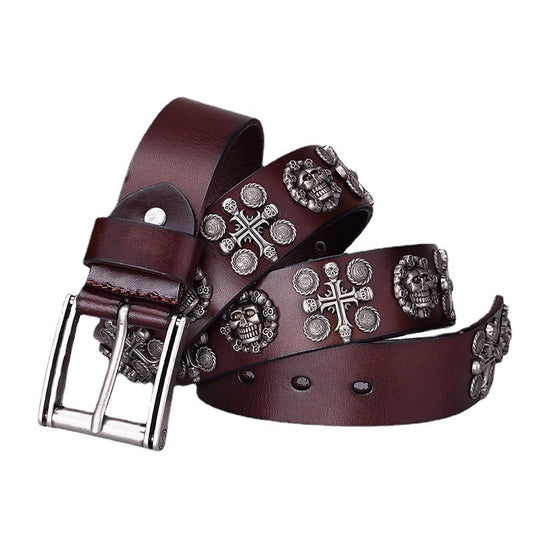 Square Buckle Cross Skull Leather Belt