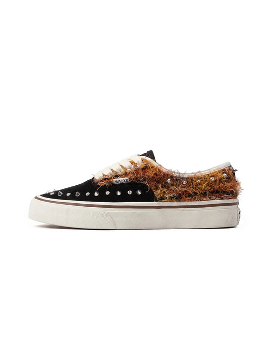 ZDZZFT Studded Rhinestone Mohair Punk Distressed Low-Cut Sneakers - view 1