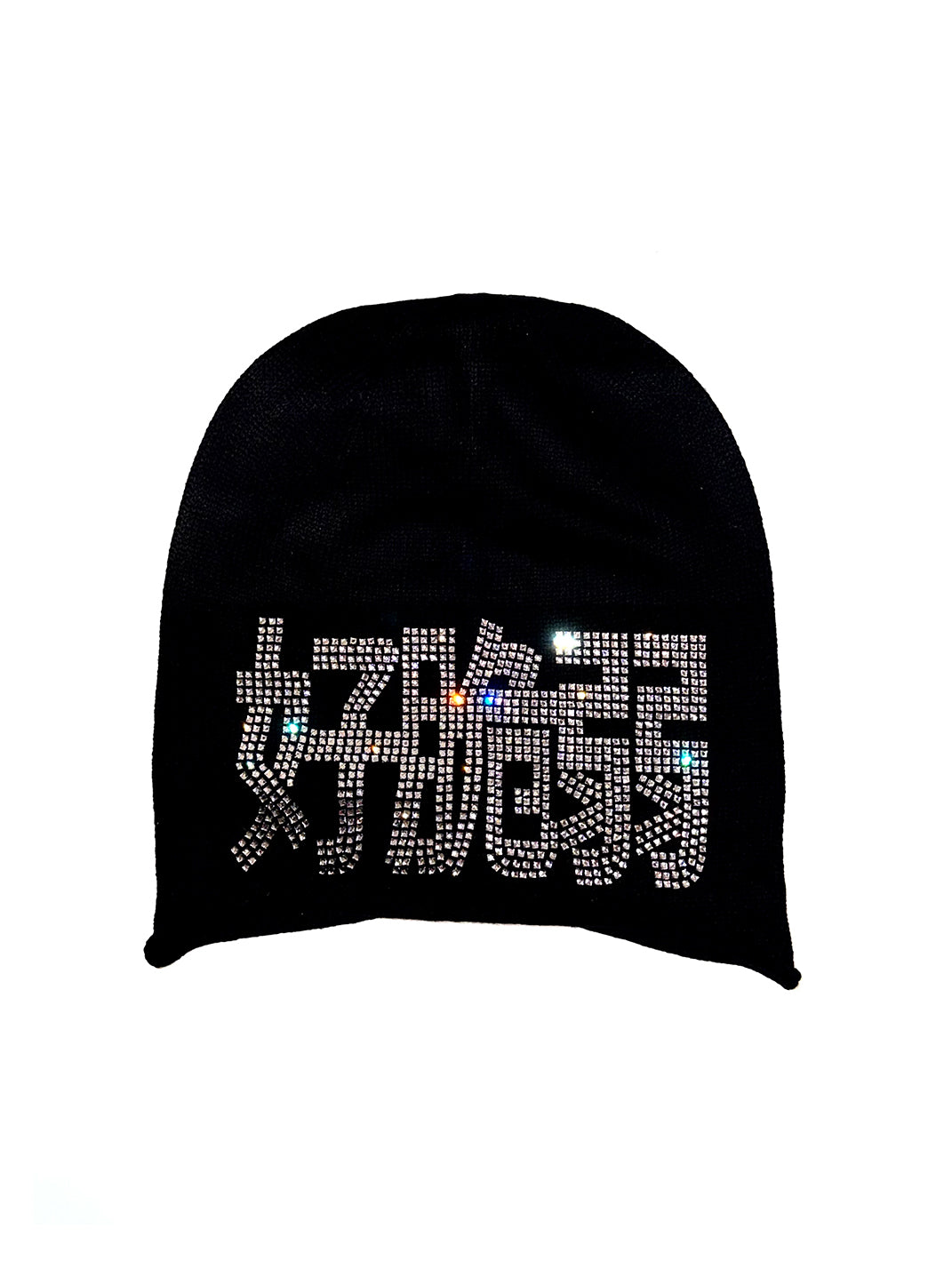 YQTRKZ Rhinestone Slouchy Wool Blend Knit Beanie - Black