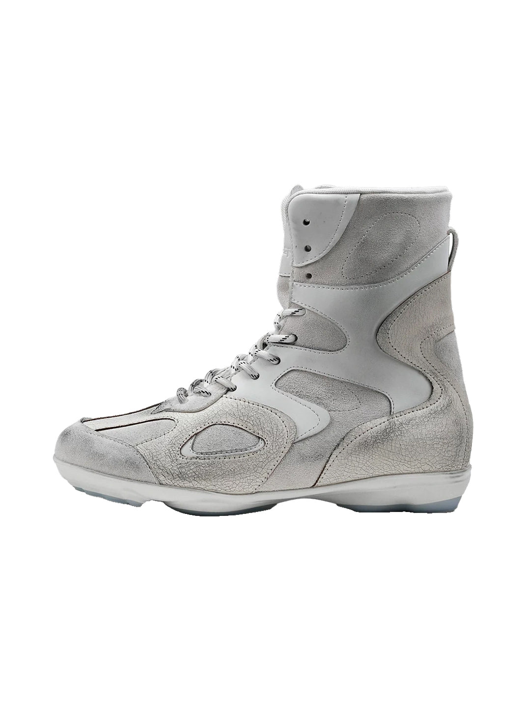 HANQIAORIJI Weathered Deconstructed High-Top Trainer - White
