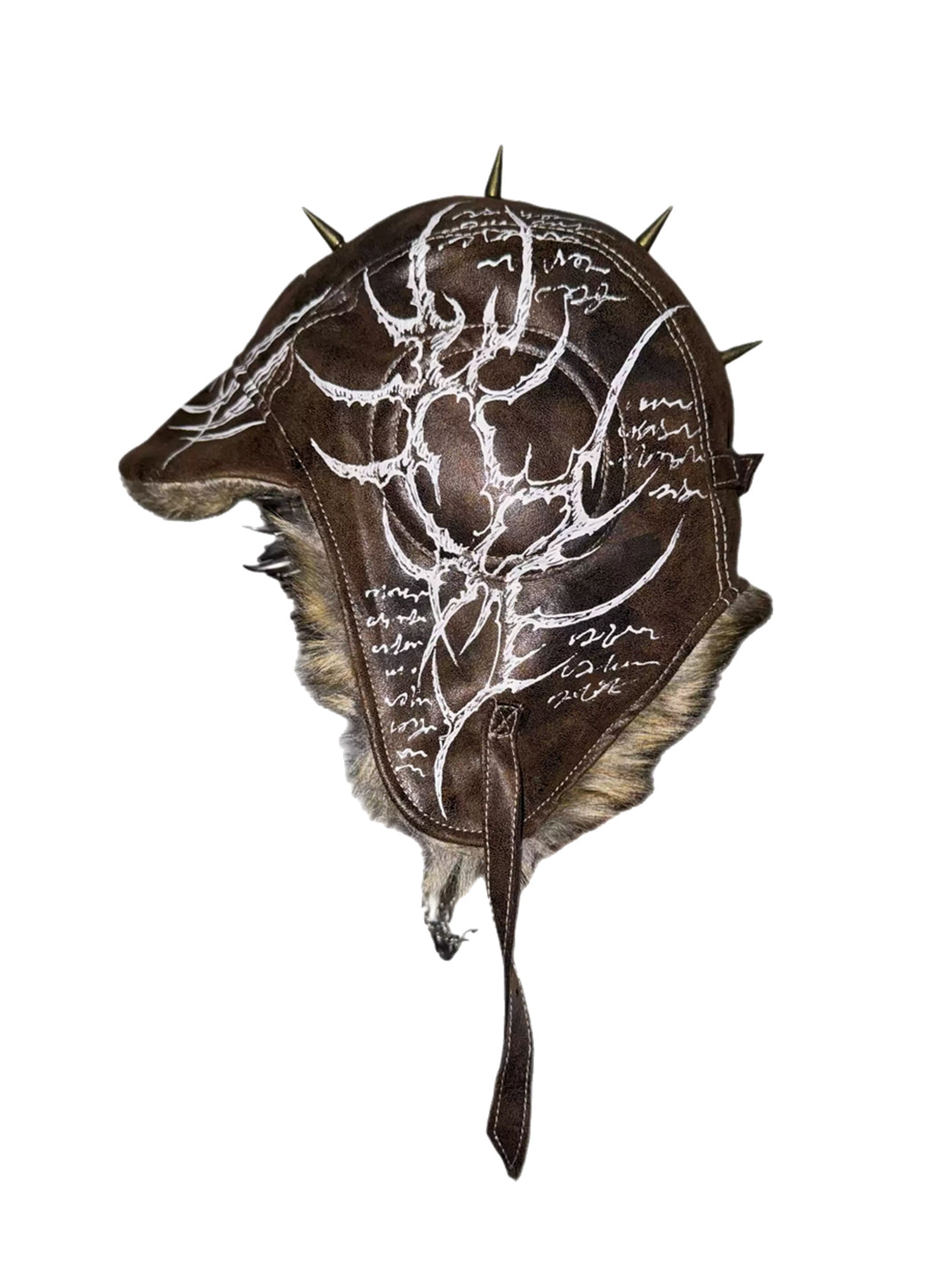 Carol's here Spike-Accented Patterned Leather Earflap Hat - Brown