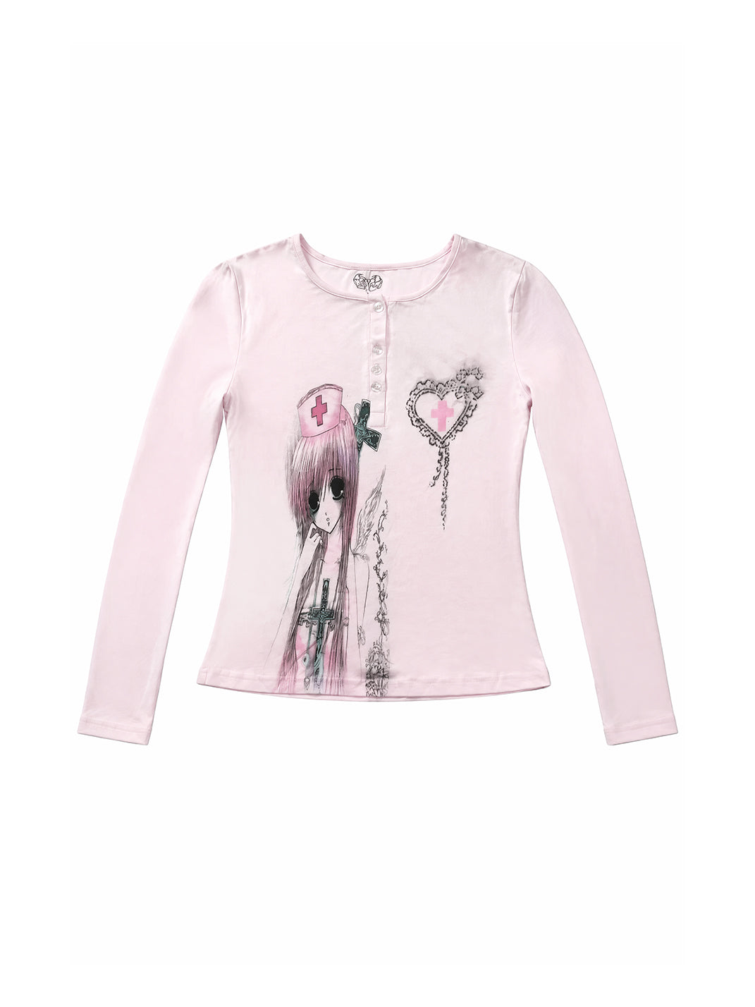 WEBBAR Pink Anime Cartoon Graphic Long Sleeve T-Shirt - Pink