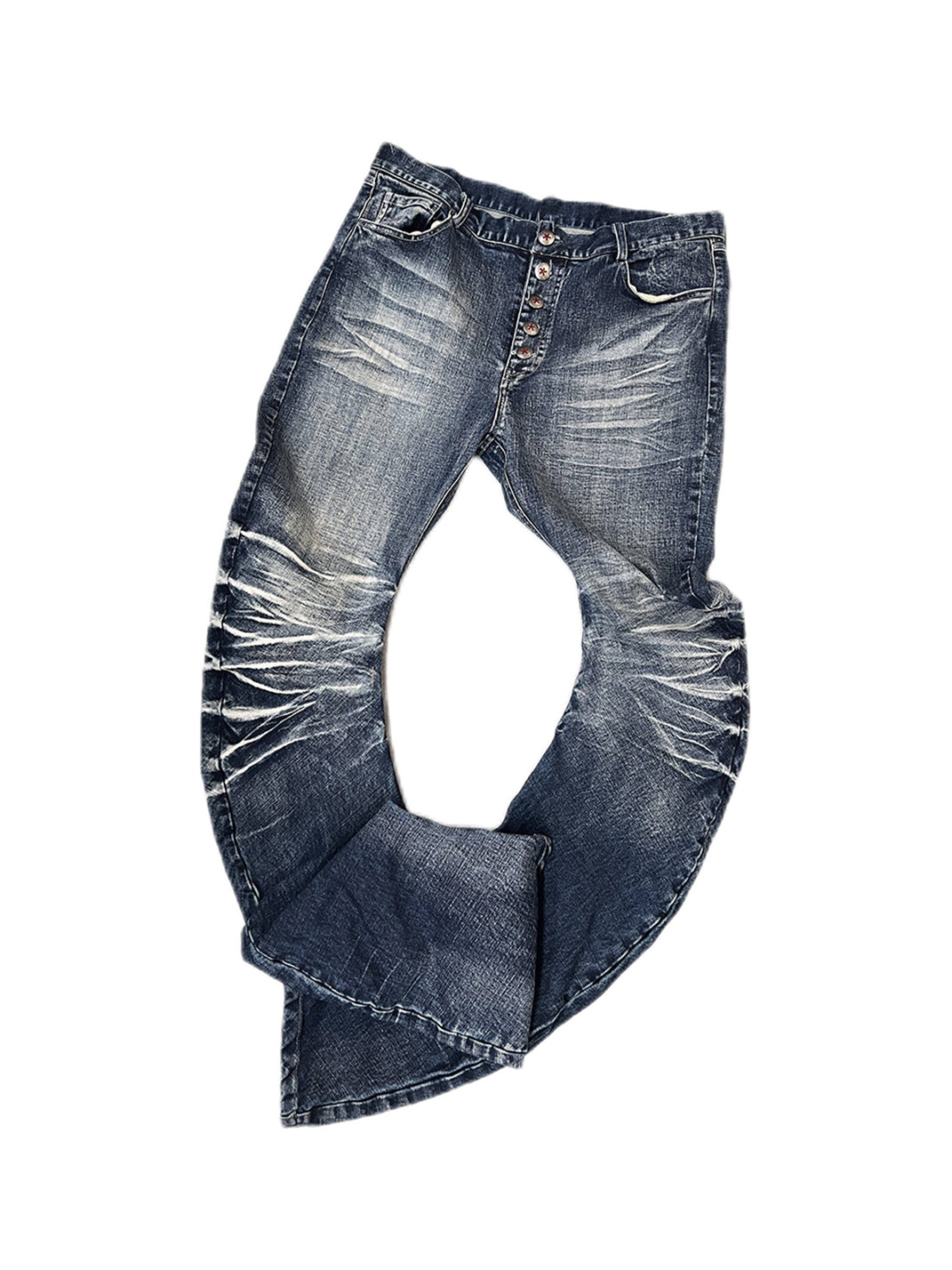 noEmosen Cracked 3D Curved Edge Misty Jeans - Blue