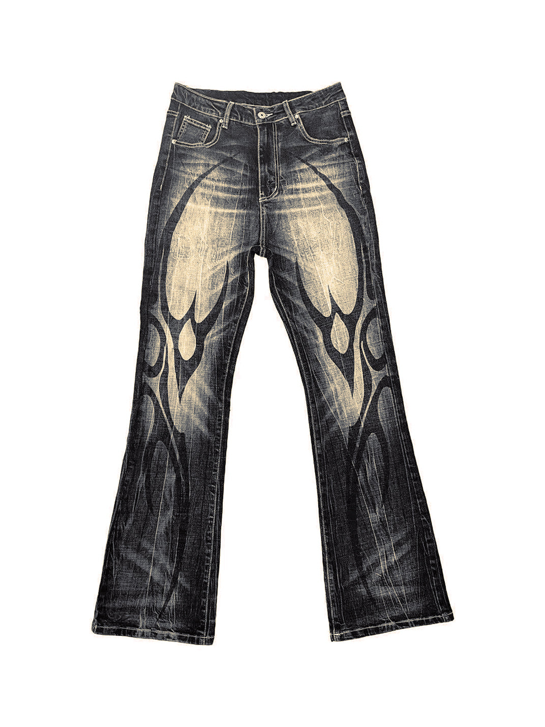 DETW Black and Yellow 14 oz Printed Flared Jeans - Black Yellow