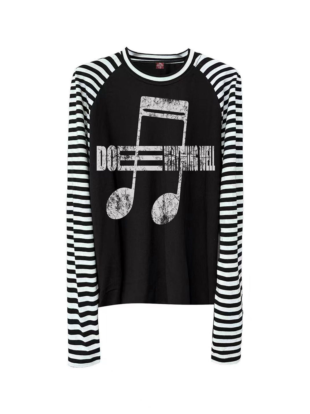 DETW Musical Note Striped Raglan-Sleeve Tee - Black