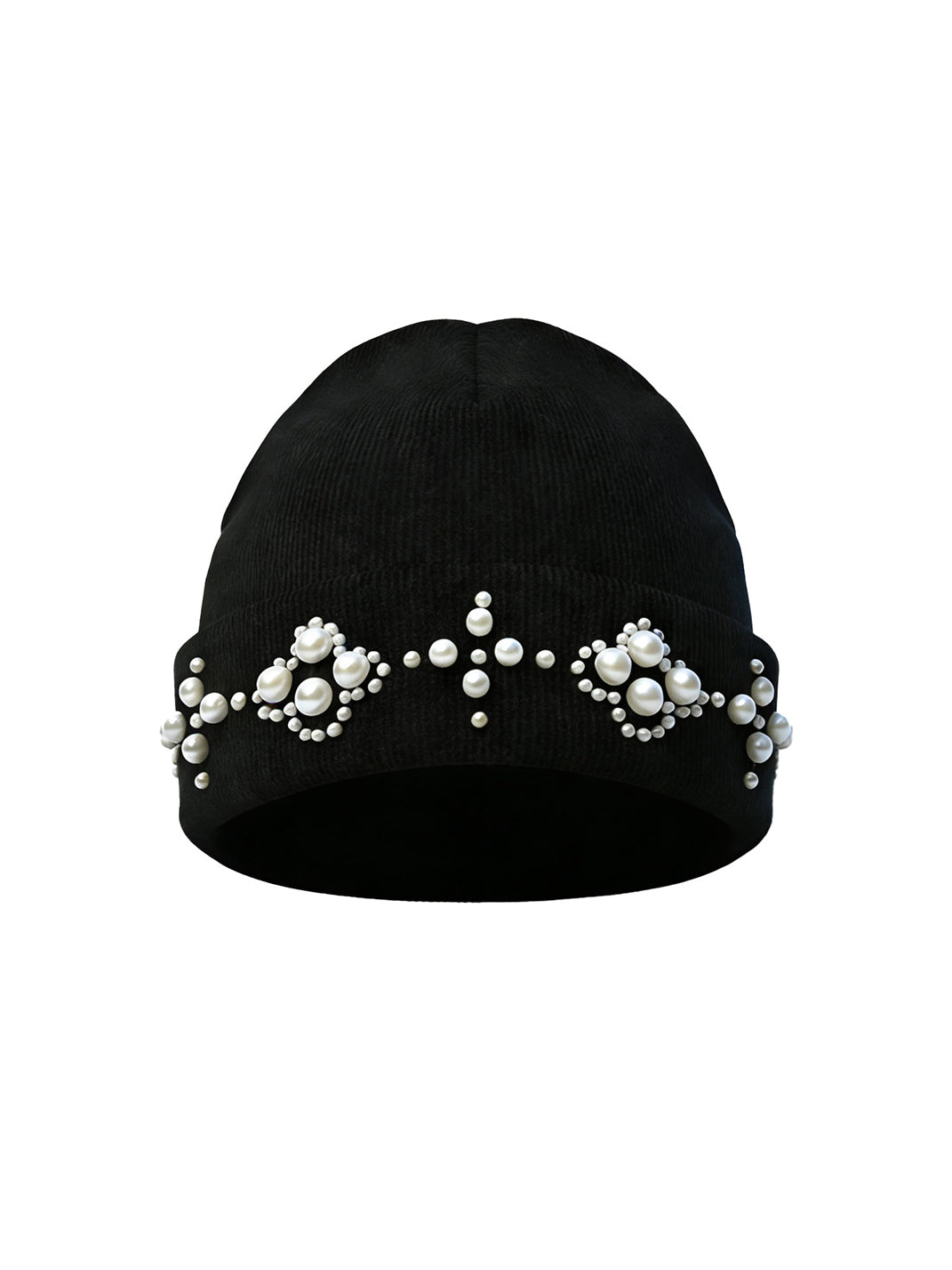 YADcrew Pearl-Studded Knitted Beanie - Black