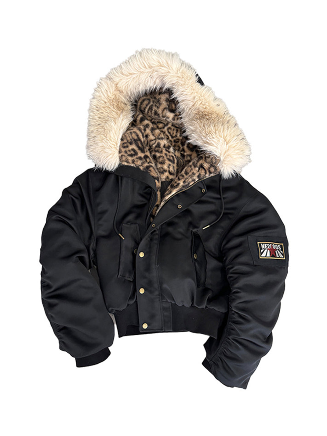 noEmosen Leopard Print Hooded Jacket With Plush Collar - Leopard