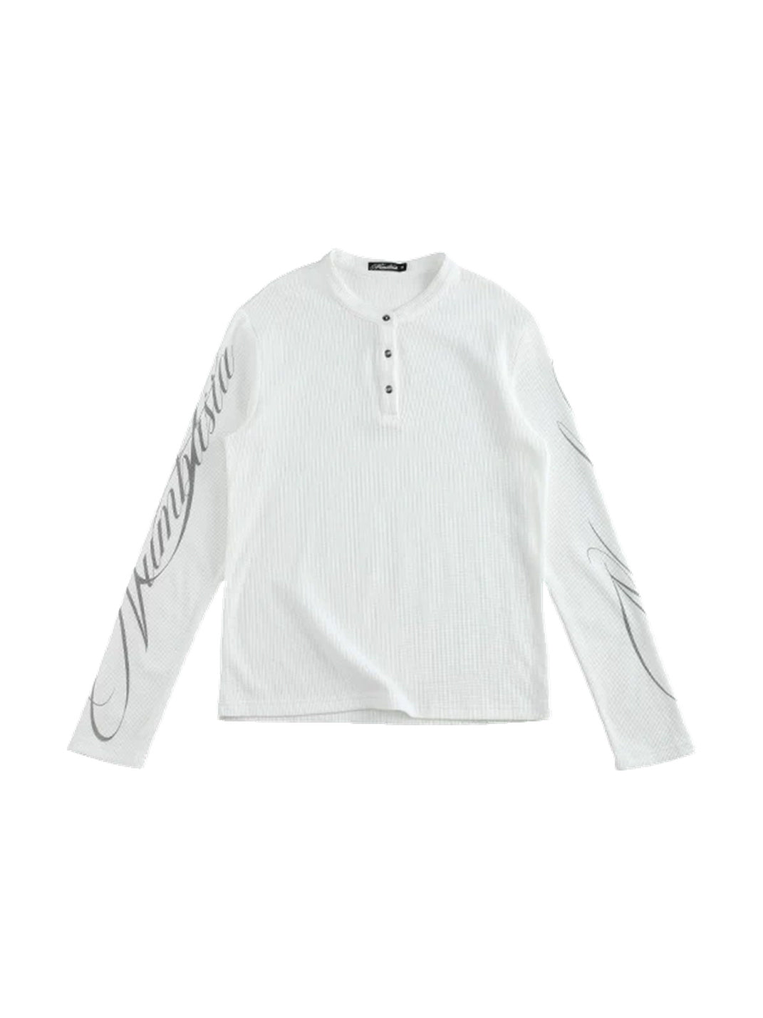 NumbAsia Waffle Henley Easy-Fit Long Sleeve T-Shirt - White