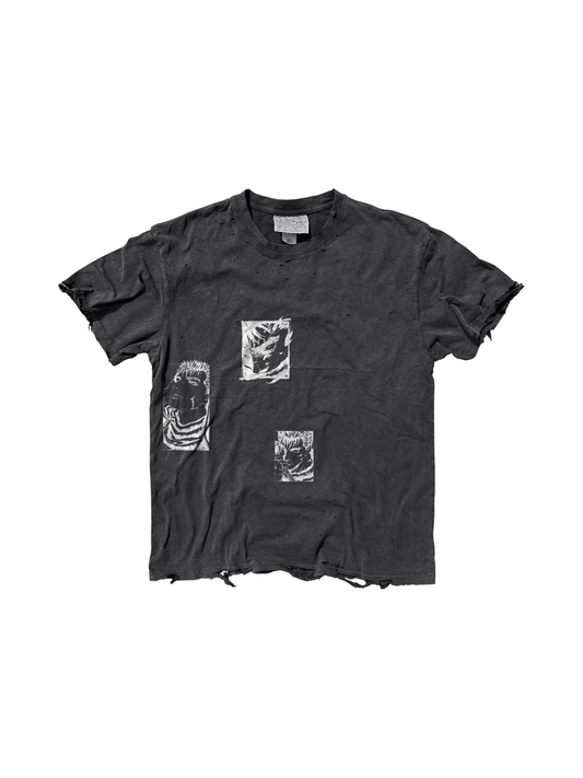 SHIBU Unisex Vintage Distressed Punk Short-Sleeve Tee - Black