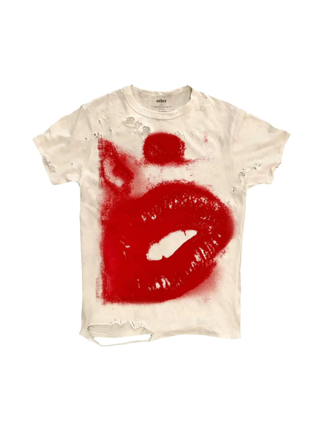 SHIBU Distressed Lips Graphic Short-Sleeve T-Shirt - White
