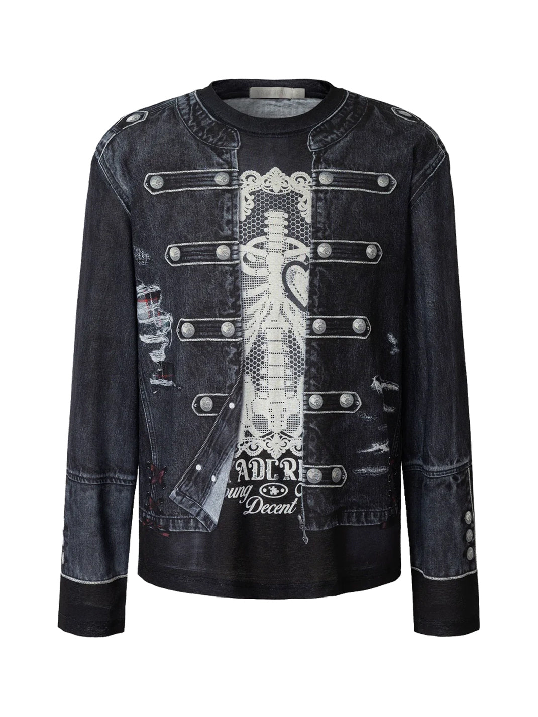 YADcrew 3D Layered Napoleon Jacket Graphic Long Sleeve T-Shirt - Black