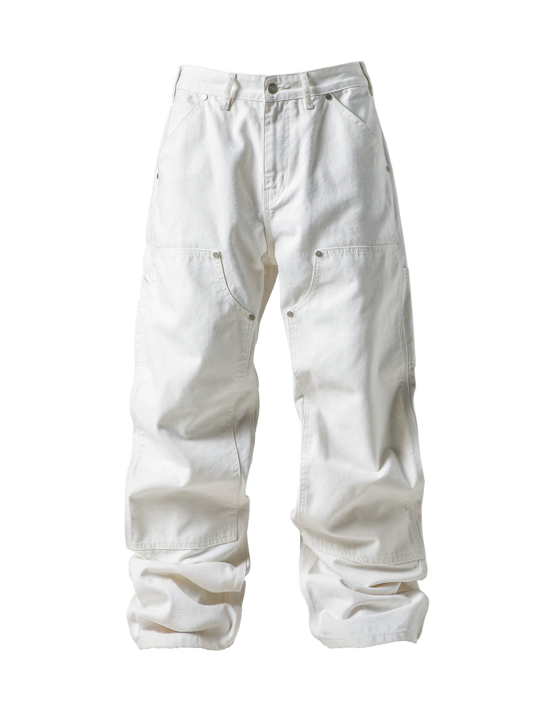 KARMANISTIC Rivet-Trim Loose Straight Leg Cargo Jeans - White