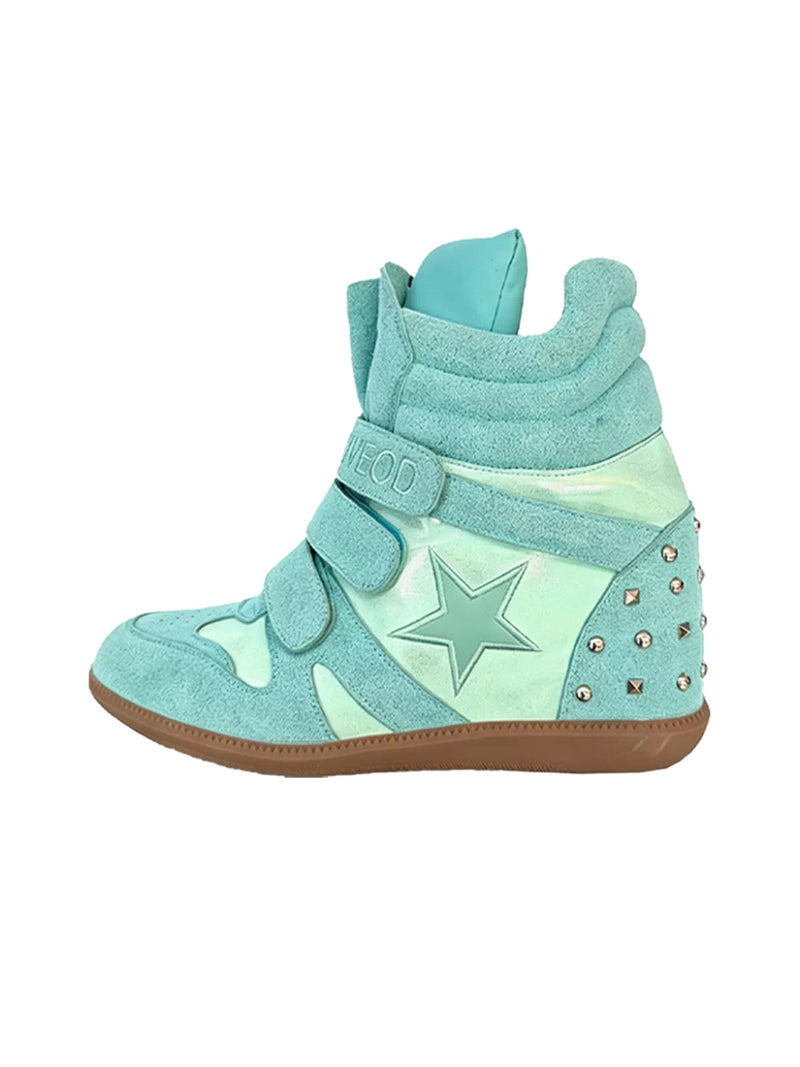 DETW Retro High-Top Platform Wedge Trainers - Mint Green