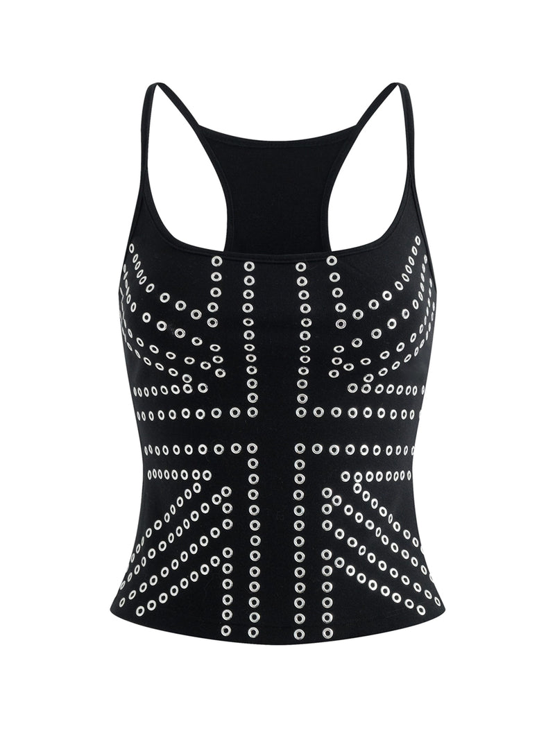Latelylab Eyelet Fitted Strappy Tank Top - Black