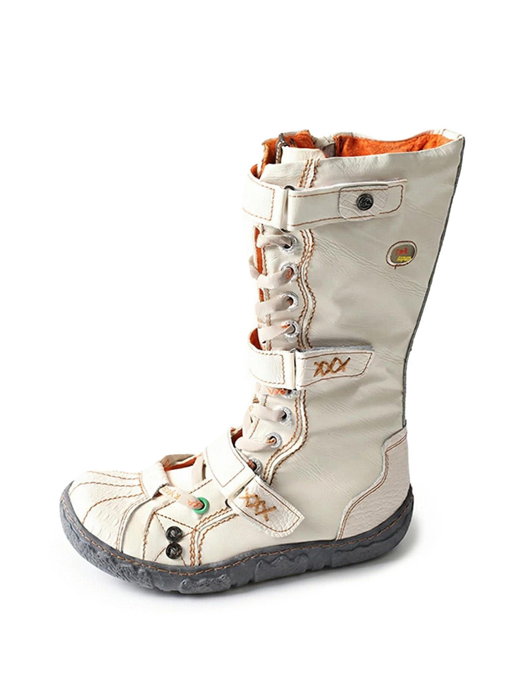 TMA EYES Y2K Washed PU Leather Lace-Up Boots - White