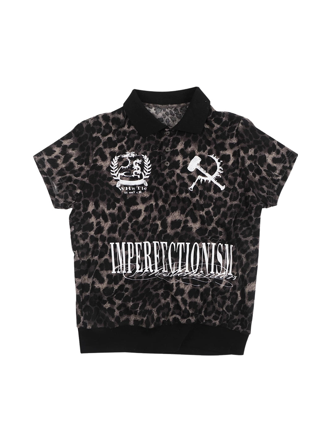 WHISTLEHUNTER Leopard Print Short Sleeve Polo Shirt with Graphic - Leopard