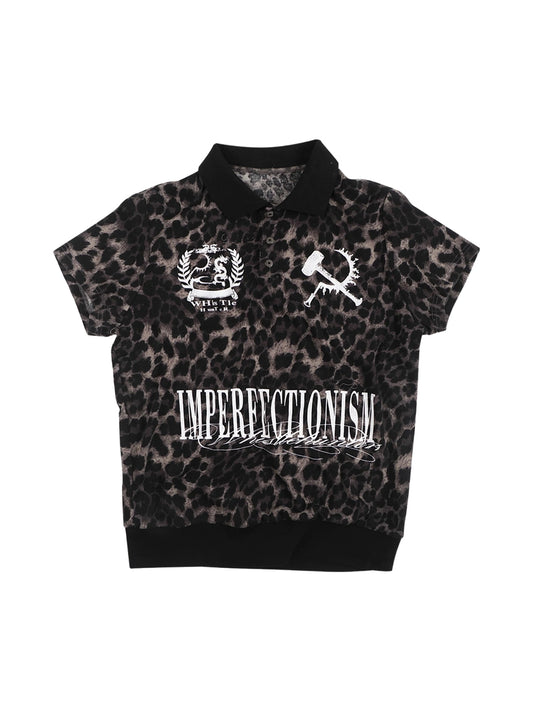WHISTLEHUNTER Leopard Print Short Sleeve Polo Shirt with Graphic - Leopard