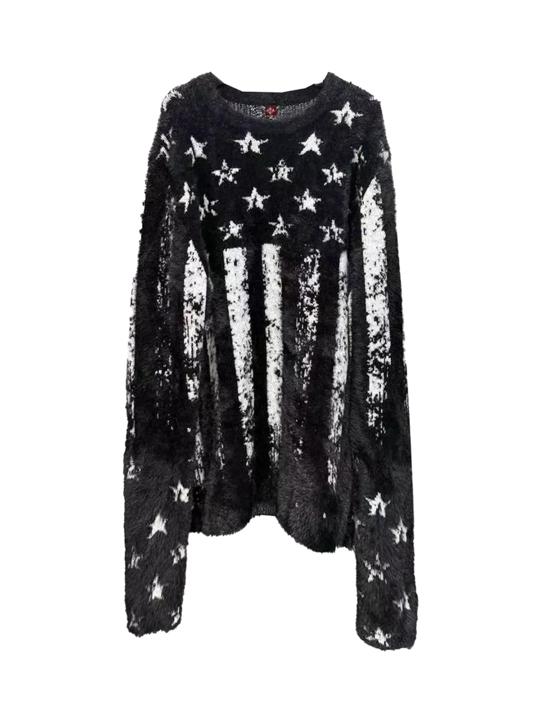 DETW Distressed Stars And Stripes Knit Crewneck Sweater - Black