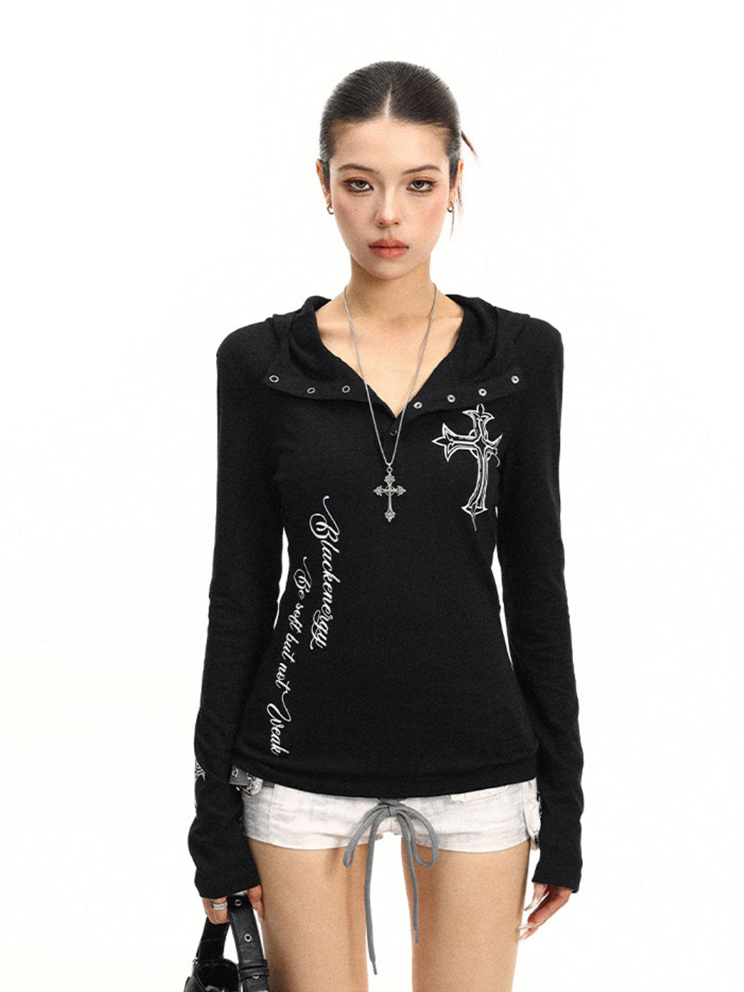 BIGGOLD Henley Neck Cross Printed Long Sleeve T-Shirt - view 1