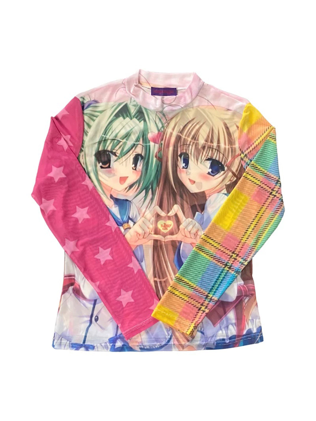 Bunnybunnygun Y2K Anime Loose Sheer Mesh Long Sleeve Shirt - Multicolor