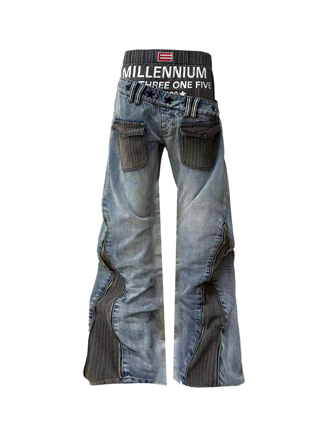 DETW Double Waist Diagonal Paneled Striped Print Jeans - view 1