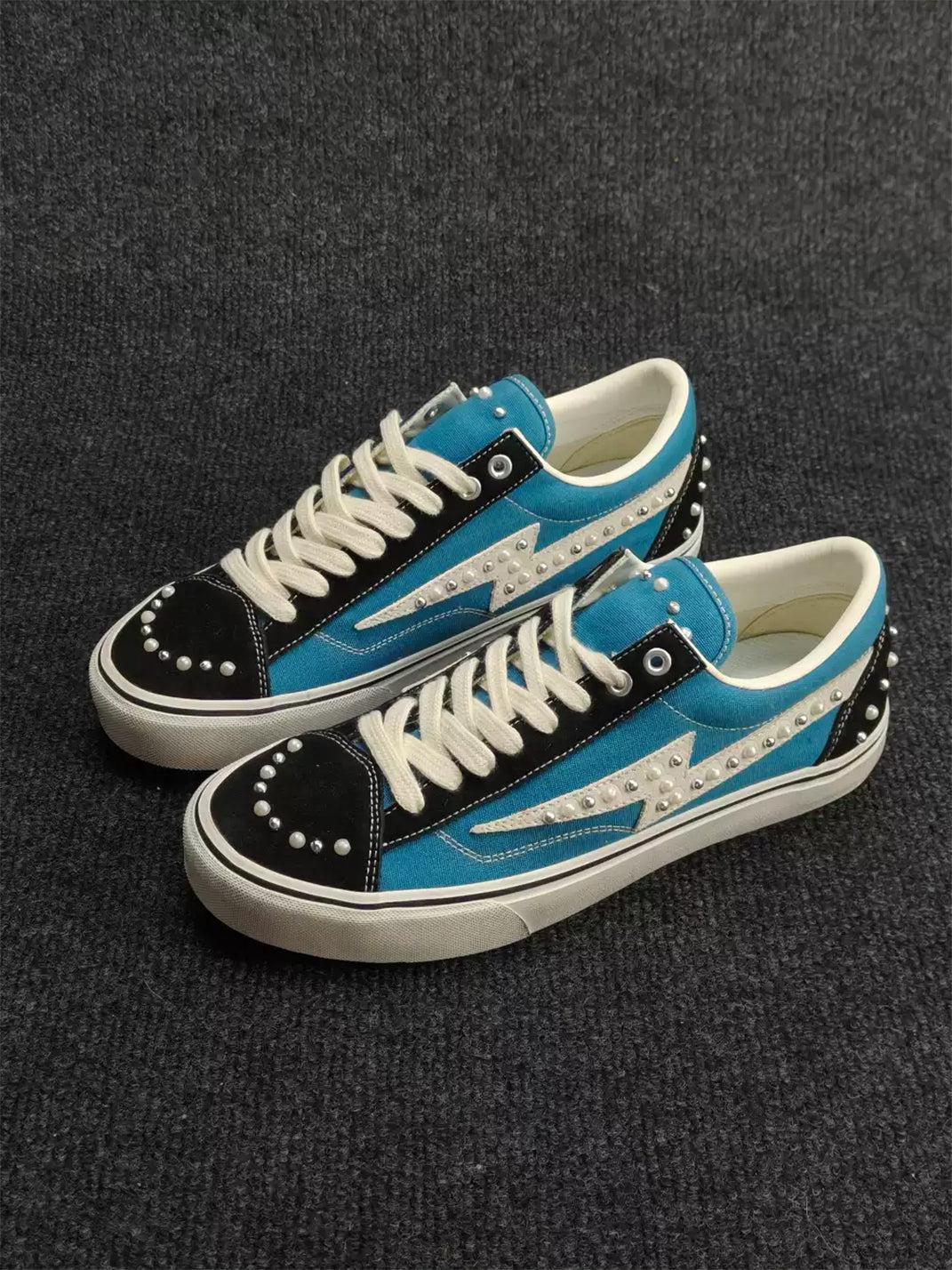 ZDZZFT Pearl Studded Lightning Canvas Trainers - Blue Black