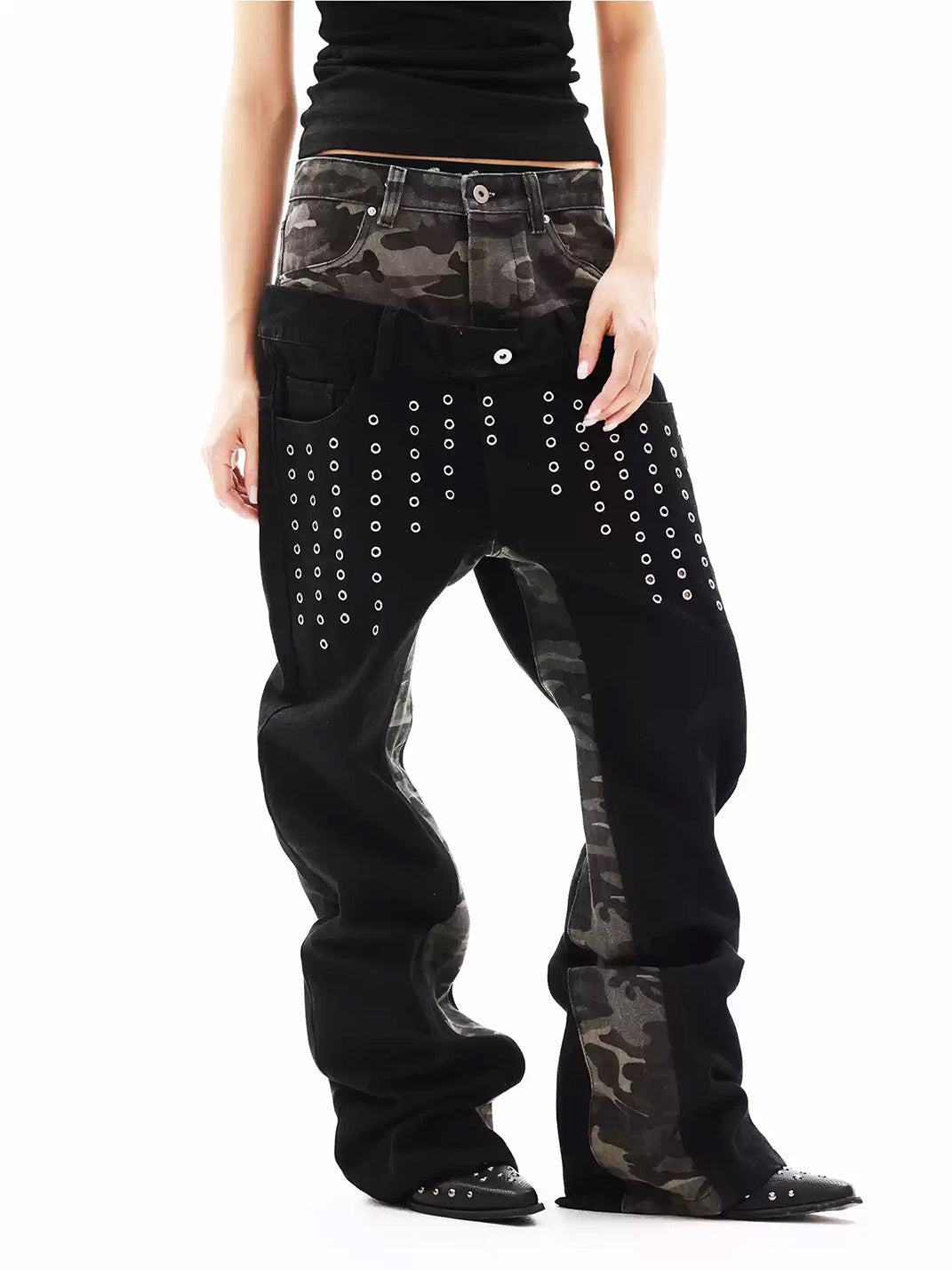 DETW Double Waist 13oz Camo Metal Grommet Stacked Jeans - view 2