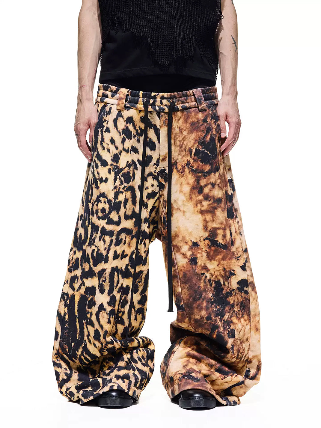 DARKRTPTS Distressed Leopard Print Drawstring Relaxed Wide-Leg Sweatpants - view 2