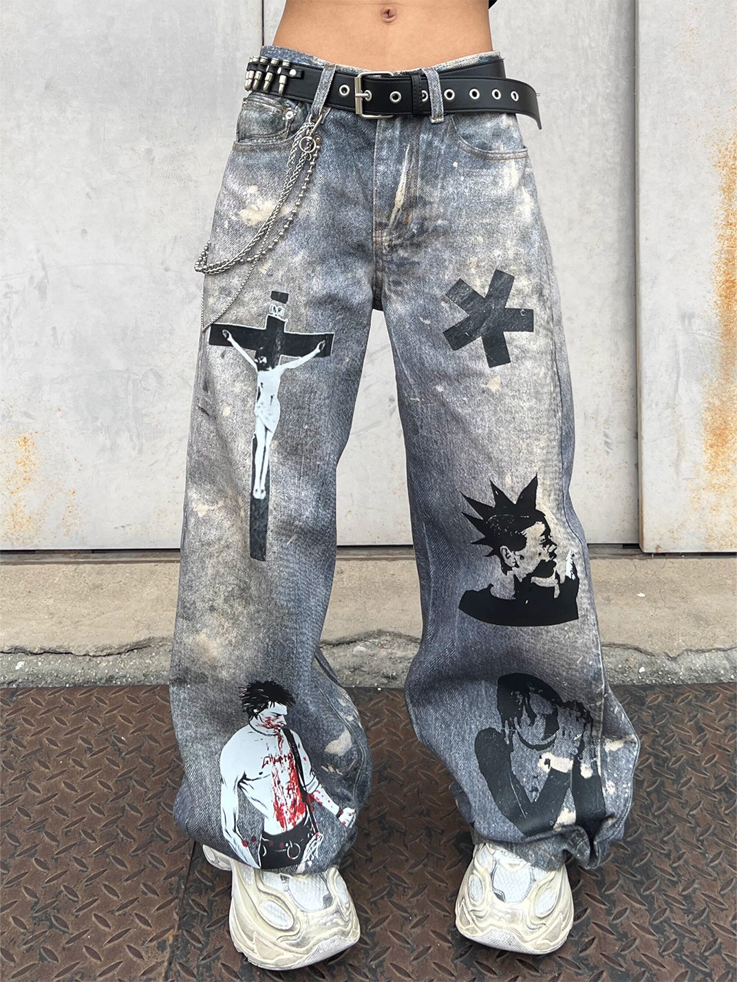 YIZILINGF 3D Printed Punk Graphic Jeans - view 2