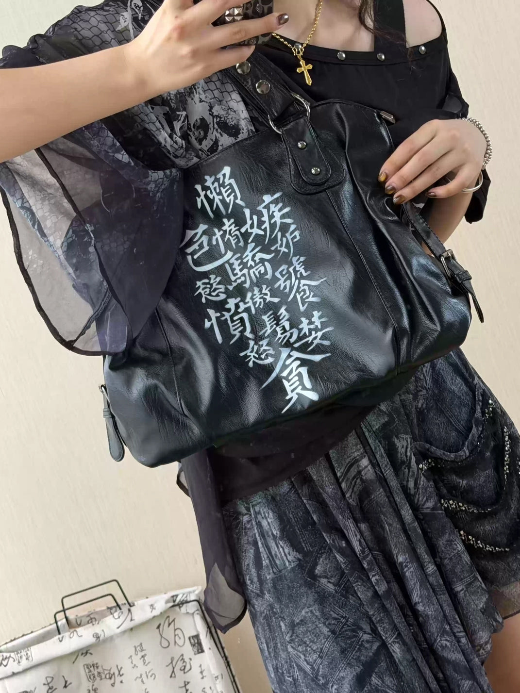 SWED Punk Vintage Graphic Black Handbag - view 2