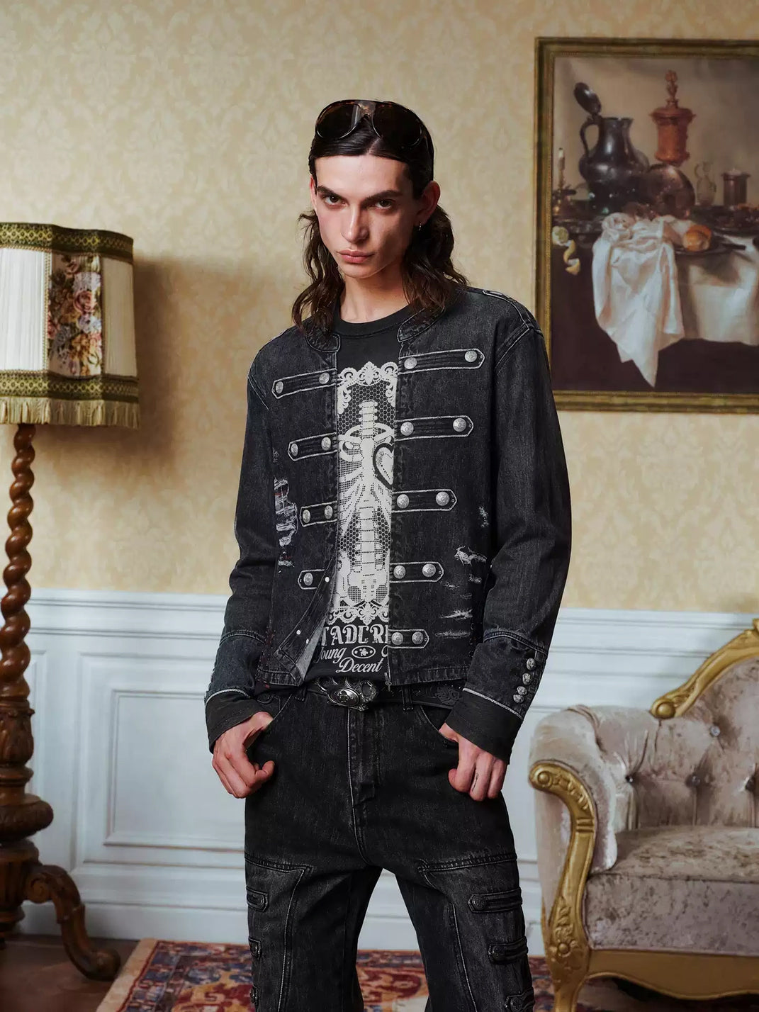 YADcrew 3D Layered Napoleon Jacket Graphic Long Sleeve T-Shirt - view 2