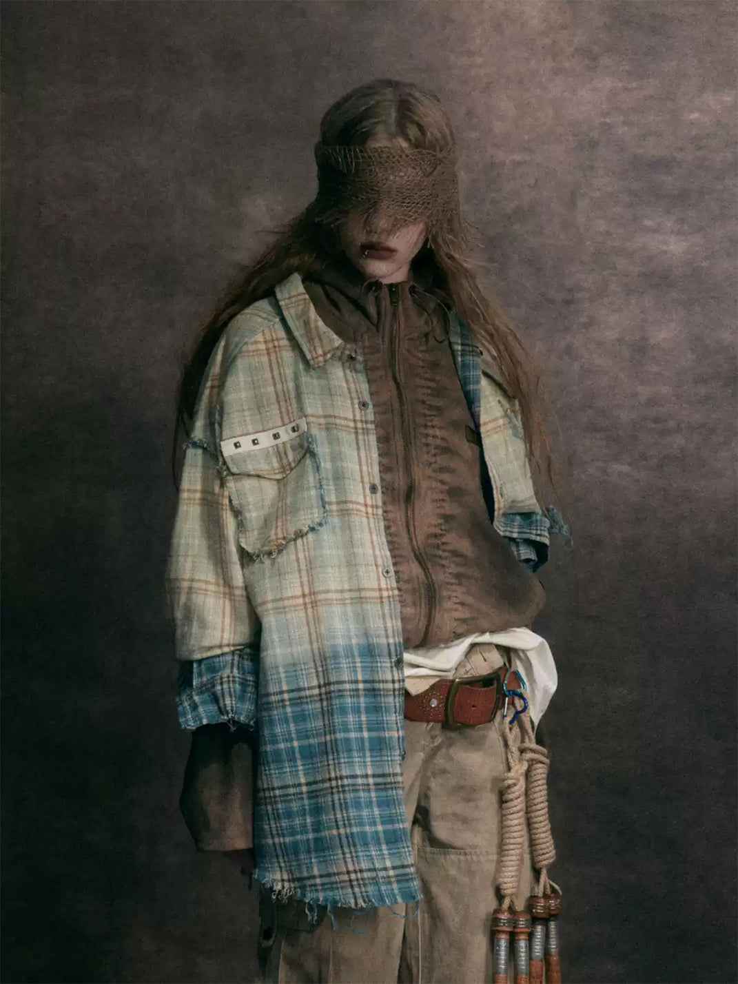 Wonderful Story Gradient Distressed Plaid Long Sleeve Shirt - view 2