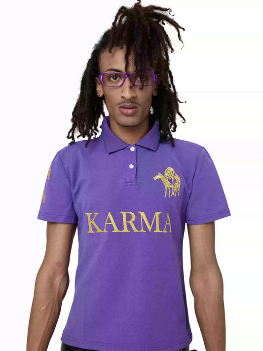 KARMANISTIC Retro Letter Print Polo Shirt - view 2