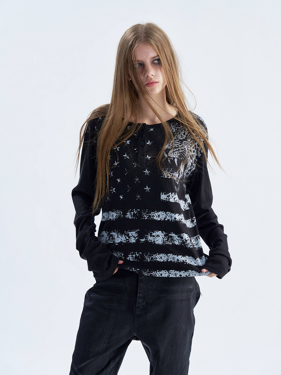 PAIKI Vintage Leopard Henley Long Sleeve Shirt - view 2