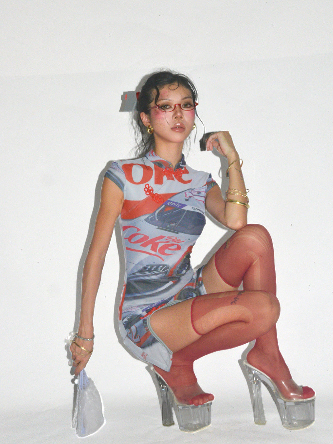 Her366 Racing Graphic Print Double-Layer Mesh High Slit Dress - view 2