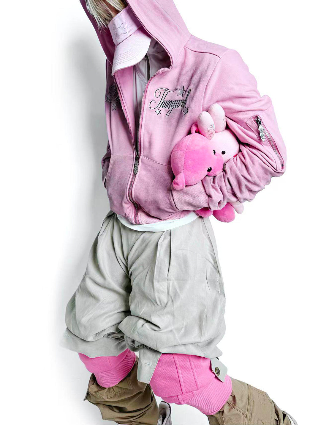 DETW Distressed Pink Zip-Up Hoodie - view 2