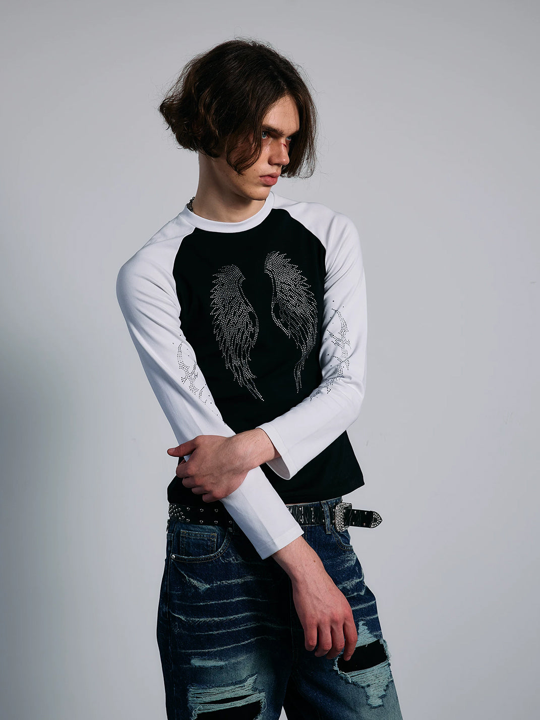 PAIKI Rhinestone Winged Raglan Long Sleeve T-Shirt - view 2