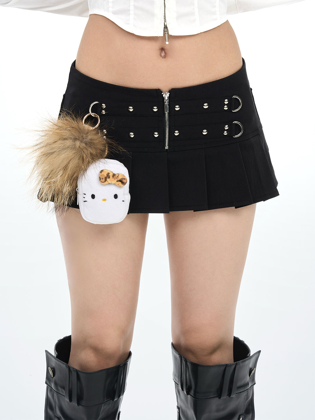 ONNASENSHI Studded Zipper Pleated Skirt - view 2