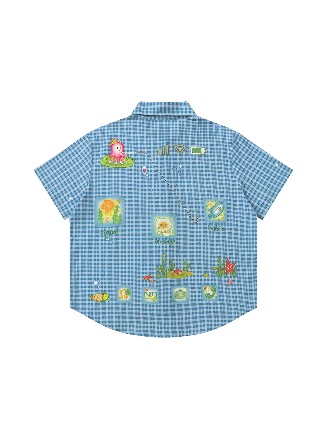 BlackBerry Blue Plaid Short-Sleeve Shirt with Playful Ocean Motifs - view 2