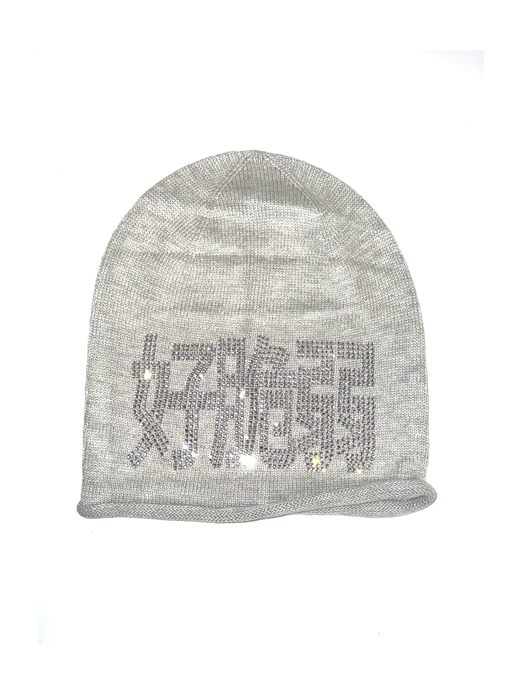 YQTRKZ Rhinestone Slouchy Wool Blend Knit Beanie - Light Gray