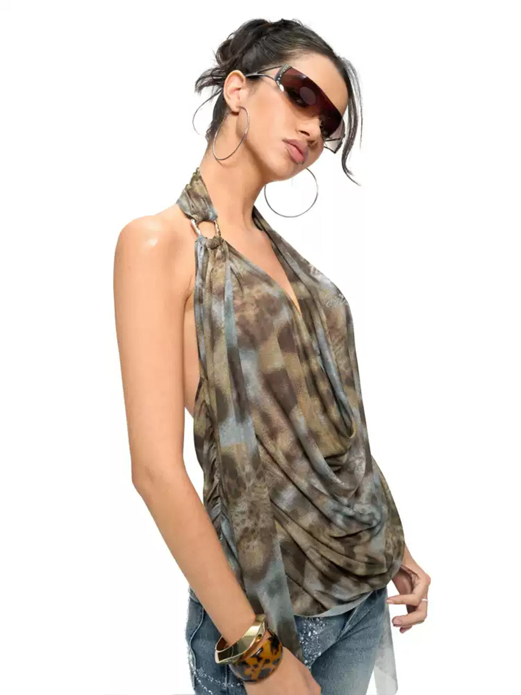 JYOSEI Leopard Print Draped Halter Top - view 3
