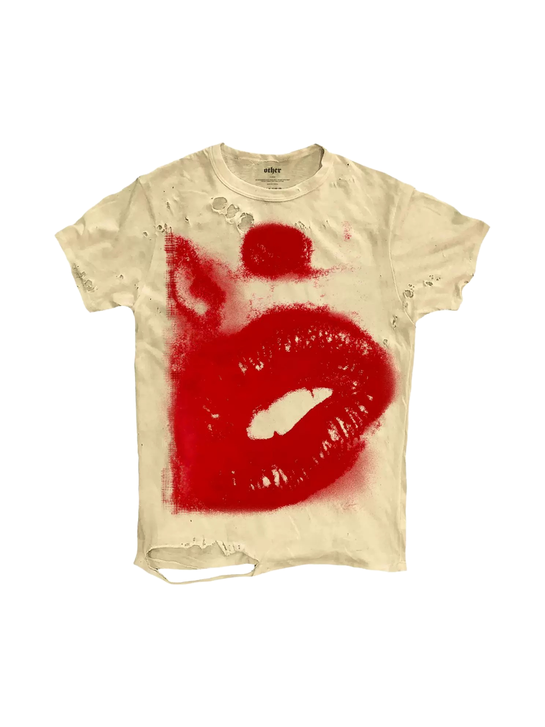 SHIBU Distressed Lips Graphic Short-Sleeve T-Shirt - Apricot