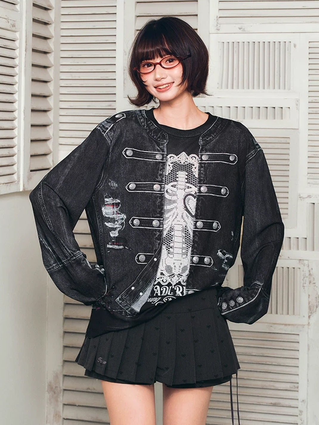 YADcrew 3D Layered Napoleon Jacket Graphic Long Sleeve T-Shirt - view 3