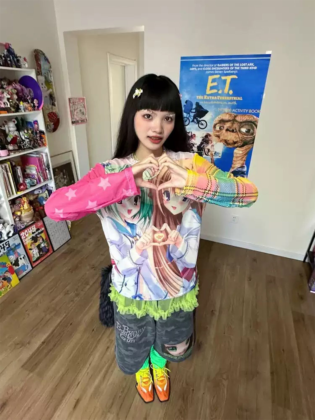 Bunnybunnygun Y2K Anime Loose Sheer Mesh Long Sleeve Shirt - view 3