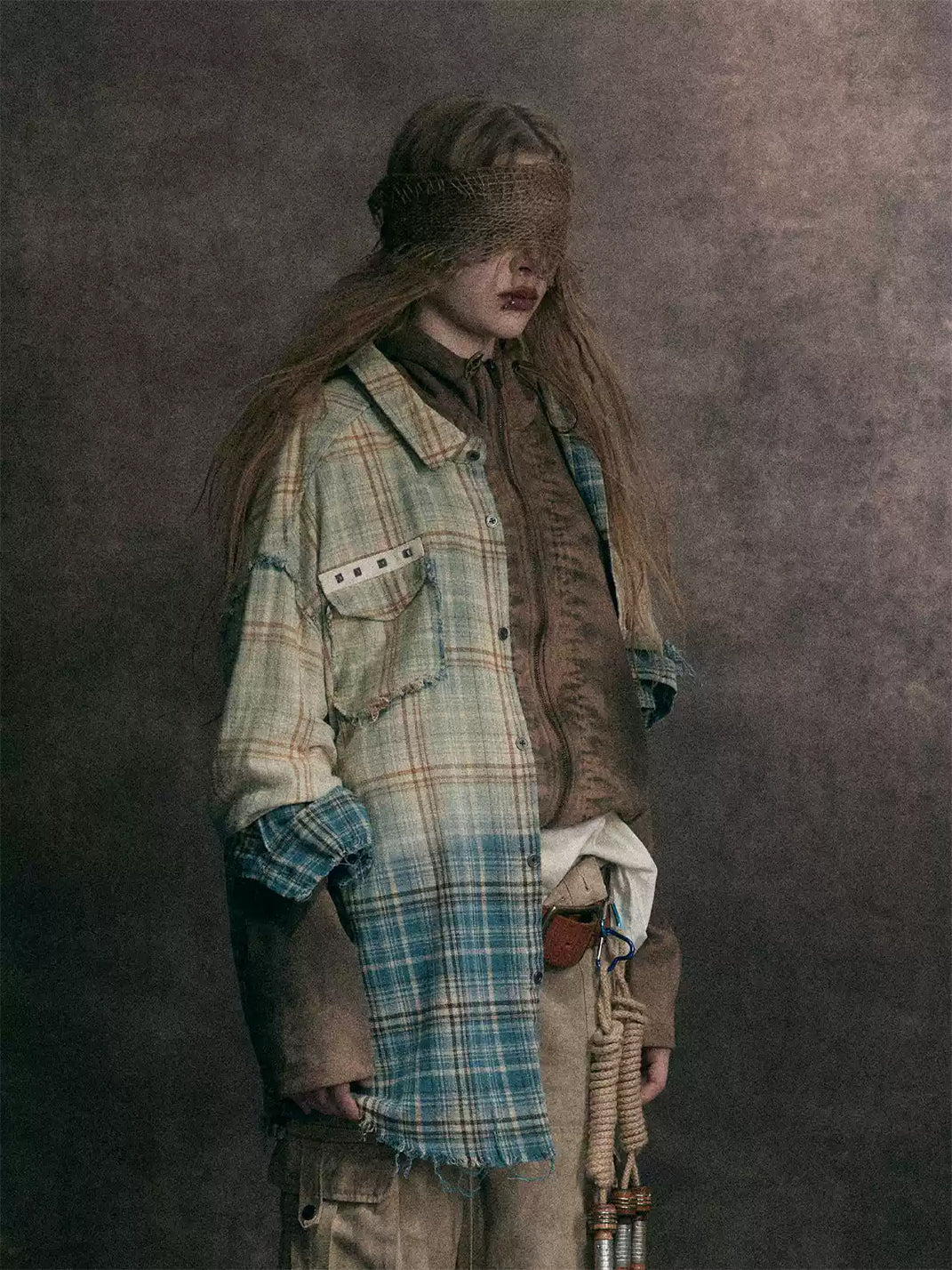 Wonderful Story Gradient Distressed Plaid Long Sleeve Shirt - view 3